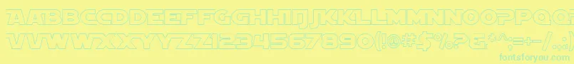 fuente SF Distant Galaxy AltOutline – Fuentes Verdes Sobre Fondo Amarillo