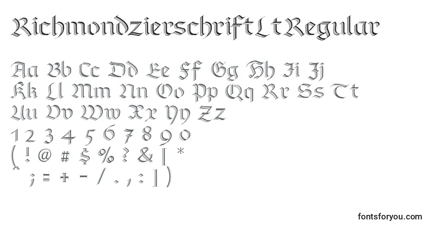 Czcionka RichmondzierschriftLtRegular – alfabet, cyfry, specjalne znaki
