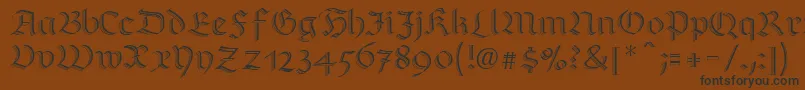 RichmondzierschriftLtRegularフォントについての詳細 フォントRichmondzierschriftLtRegular – 黒い文字が茶色の背景にあります