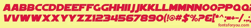 SF Distant Galaxy Italic-Schriftart – Rote Schriften auf gelbem Hintergrund