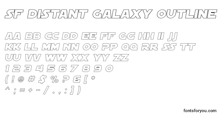 Шрифт SF Distant Galaxy Outline Italic – алфавит, цифры, специальные символы