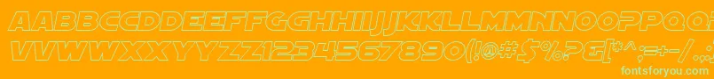 SF Distant Galaxy Outline Italic-Schriftart – Grüne Schriften auf orangefarbenem Hintergrund