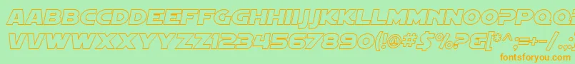 フォントSF Distant Galaxy Outline Italic – オレンジの文字が緑の背景にあります。