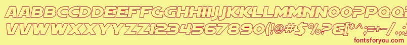 SF Distant Galaxy Outline Italic Font – Red Fonts on Yellow Background