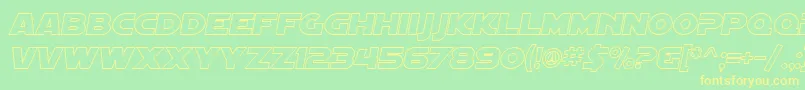 フォントSF Distant Galaxy Outline Italic – 黄色の文字が緑の背景にあります