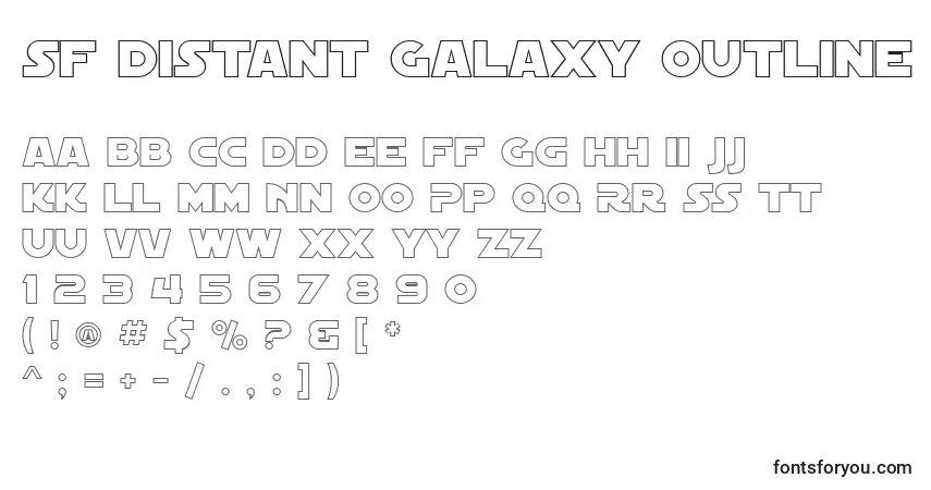 A fonte SF Distant Galaxy Outline – alfabeto, números, caracteres especiais