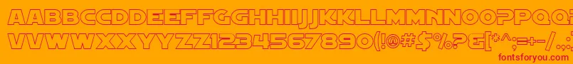 SF Distant Galaxy Outline-Schriftart – Rote Schriften auf orangefarbenem Hintergrund