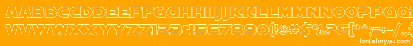 SF Distant Galaxy Outline-Schriftart – Weiße Schriften auf orangefarbenem Hintergrund
