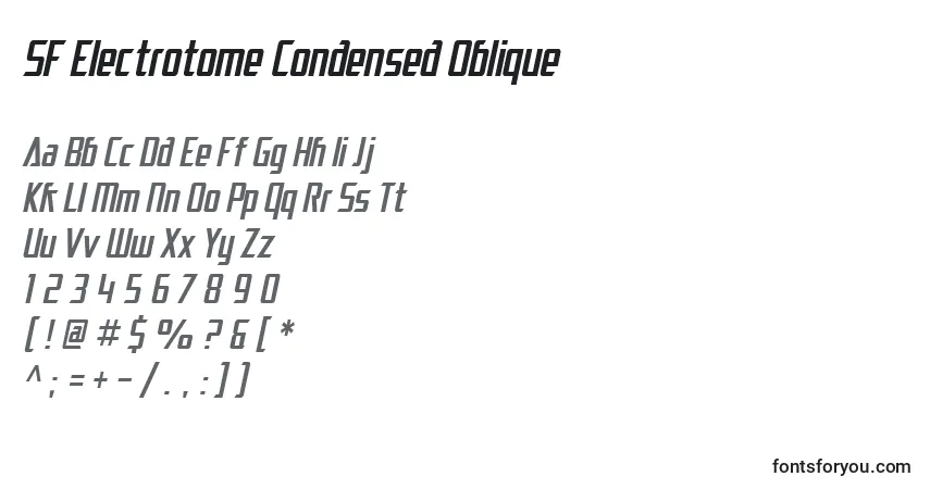 A fonte SF Electrotome Condensed Oblique – alfabeto, números, caracteres especiais