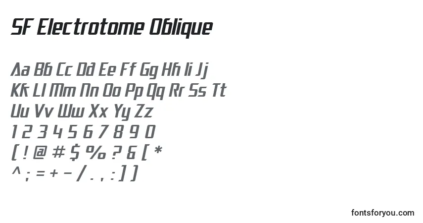 A fonte SF Electrotome Oblique – alfabeto, números, caracteres especiais