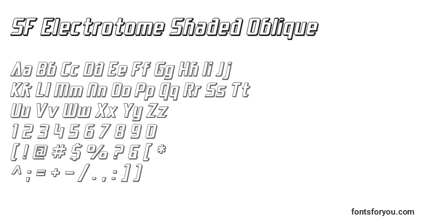 Czcionka SF Electrotome Shaded Oblique – alfabet, cyfry, specjalne znaki