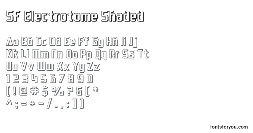 Czcionka SF Electrotome Shaded – alfabet, cyfry, specjalne znaki