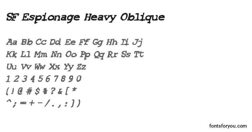 Czcionka SF Espionage Heavy Oblique – alfabet, cyfry, specjalne znaki