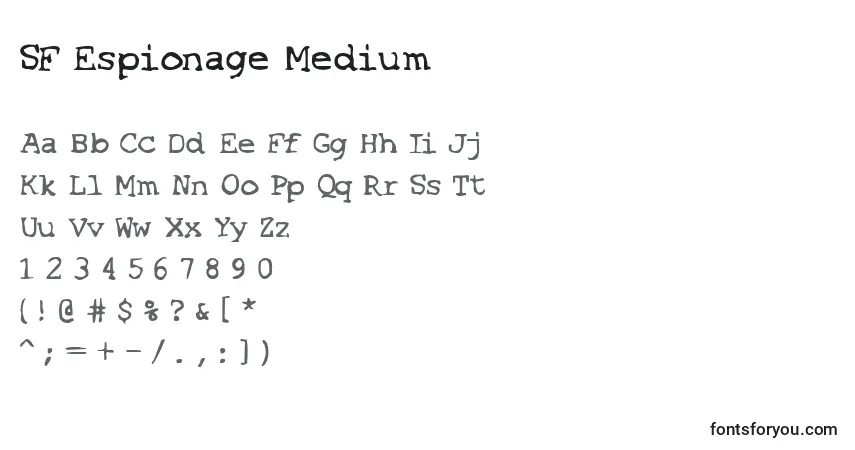 Шрифт SF Espionage Medium – алфавит, цифры, специальные символы