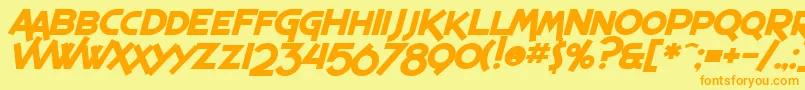 フォントSF Espresso Shack Bold Italic – オレンジの文字が黄色の背景にあります。