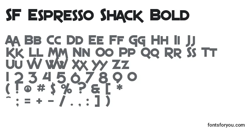 Шрифт SF Espresso Shack Bold – алфавит, цифры, специальные символы