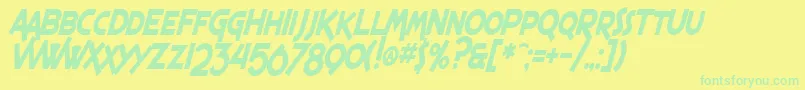 SF Espresso Shack Condensed Bold Italic Font – Green Fonts on Yellow Background