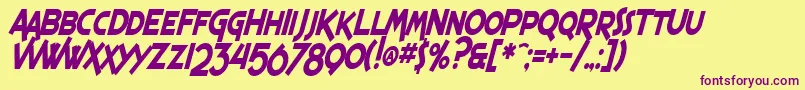 SF Espresso Shack Condensed Bold Italic-Schriftart – Violette Schriften auf gelbem Hintergrund