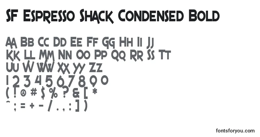 Czcionka SF Espresso Shack Condensed Bold – alfabet, cyfry, specjalne znaki