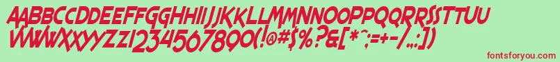 SF Espresso Shack Condensed Italic-Schriftart – Rote Schriften auf grünem Hintergrund