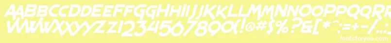 SF Espresso Shack Italic-Schriftart – Weiße Schriften auf gelbem Hintergrund