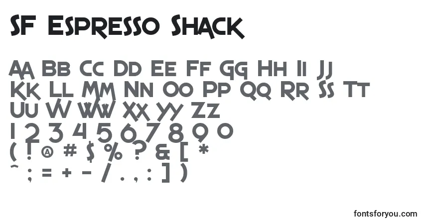 A fonte SF Espresso Shack – alfabeto, números, caracteres especiais