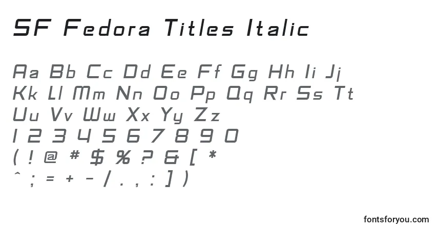Шрифт SF Fedora Titles Italic – алфавит, цифры, специальные символы