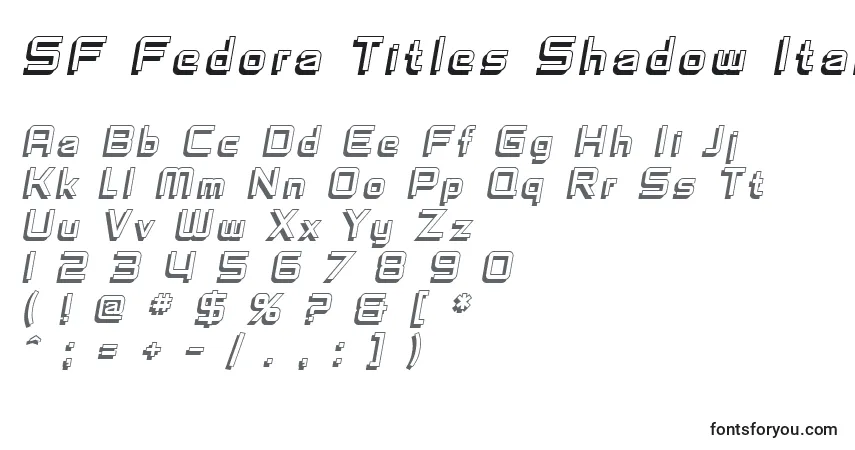 Schriftart SF Fedora Titles Shadow Italic – Alphabet, Zahlen, spezielle Symbole