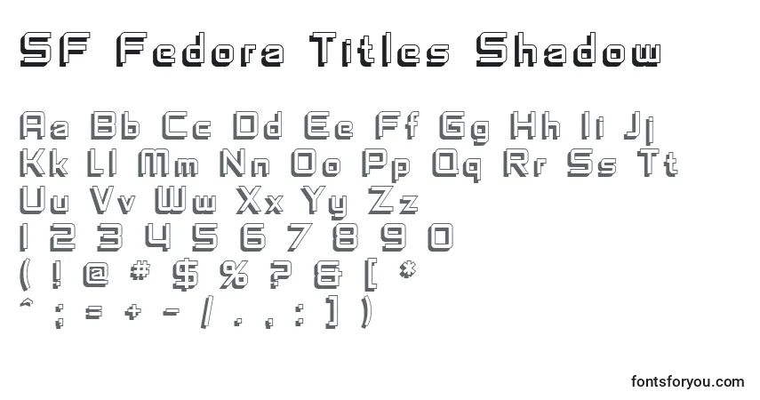 Czcionka SF Fedora Titles Shadow – alfabet, cyfry, specjalne znaki