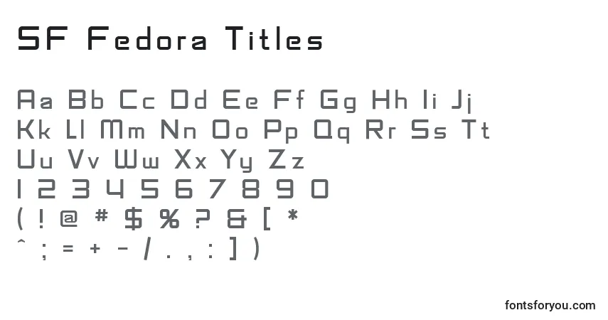 Czcionka SF Fedora Titles – alfabet, cyfry, specjalne znaki