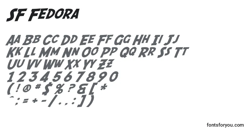 A fonte SF Fedora – alfabeto, números, caracteres especiais