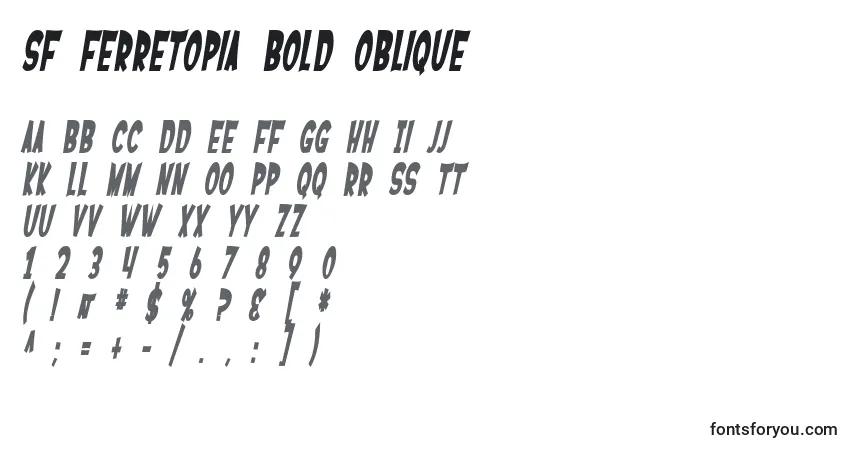 Czcionka SF Ferretopia Bold Oblique – alfabet, cyfry, specjalne znaki