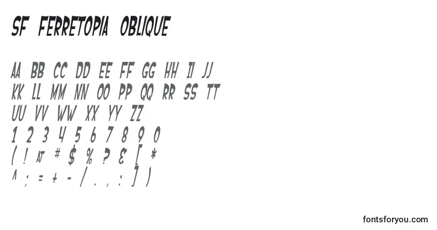 Czcionka SF Ferretopia Oblique – alfabet, cyfry, specjalne znaki