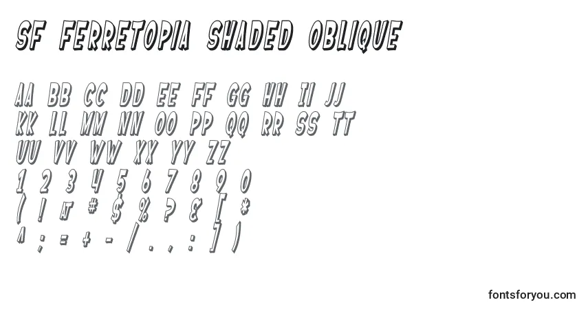 Czcionka SF Ferretopia Shaded Oblique – alfabet, cyfry, specjalne znaki