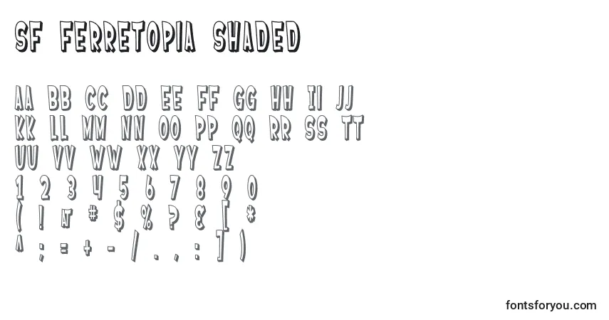 Czcionka SF Ferretopia Shaded – alfabet, cyfry, specjalne znaki