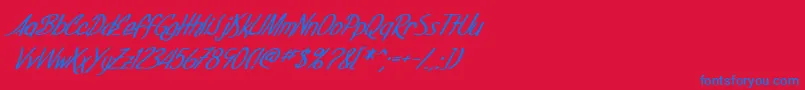 SF Foxboro Script Bold Italic-Schriftart – Blaue Schriften auf rotem Hintergrund