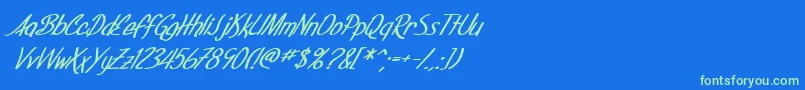 Шрифт SF Foxboro Script Bold Italic – зелёные шрифты на синем фоне