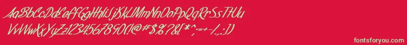 フォントSF Foxboro Script Bold Italic – 赤い背景に緑の文字