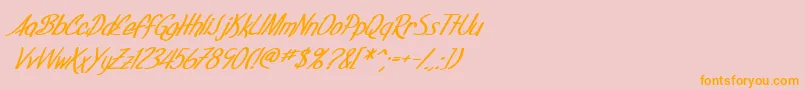 SF Foxboro Script Bold Italic-Schriftart – Orangefarbene Schriften auf rosa Hintergrund