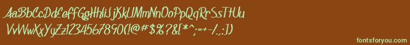 フォントSF Foxboro Script Bold – 緑色の文字が茶色の背景にあります。