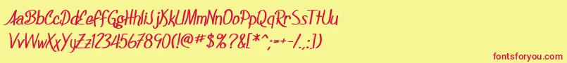 SF Foxboro Script Bold-Schriftart – Rote Schriften auf gelbem Hintergrund