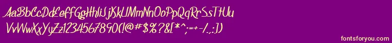 Fonte SF Foxboro Script Bold – fontes amarelas em um fundo roxo