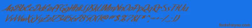 Fonte SF Foxboro Script Extended Bold Italic – fontes marrons em um fundo azul