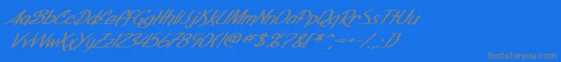 Fonte SF Foxboro Script Extended Bold Italic – fontes cinzas em um fundo azul