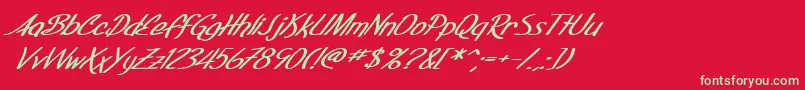 フォントSF Foxboro Script Extended Bold Italic – 赤い背景に緑の文字