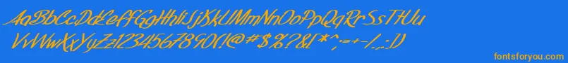 Fonte SF Foxboro Script Extended Bold Italic – fontes laranjas em um fundo azul