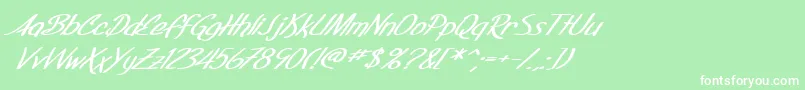 Fonte SF Foxboro Script Extended Bold Italic – fontes brancas em um fundo verde