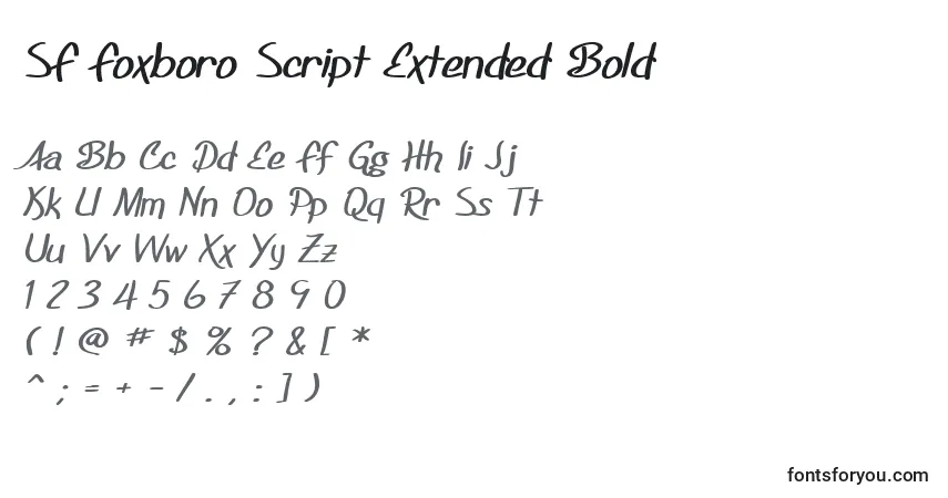 Czcionka SF Foxboro Script Extended Bold – alfabet, cyfry, specjalne znaki