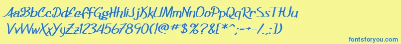 SF Foxboro Script Extended Bold-fontti – siniset fontit keltaisella taustalla