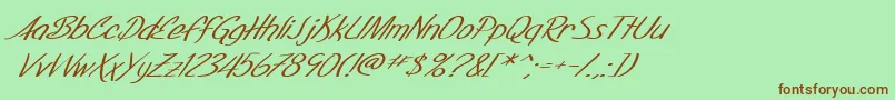SF Foxboro Script Extended Italic-Schriftart – Braune Schriften auf grünem Hintergrund